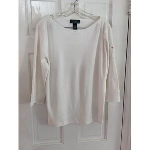 Lauren Ralph Lauren Shirt Women's Sz XL Cream‎ Top Casual Pocket Arm
